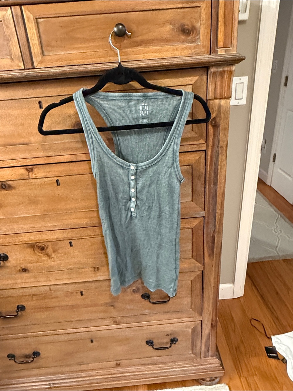 aerie Sage Green Ribbed Henley Tank